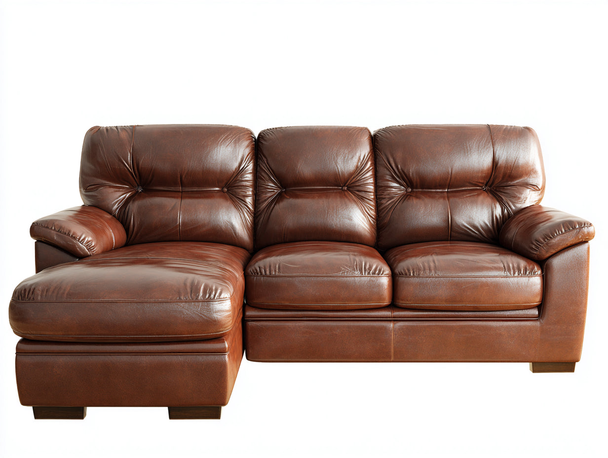 Canapé d'angle - Similicuir-Bois - 255x160x88 cm - Marron cognac - Classique