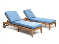 Bain de soleil - Bois-Tissu - 198x64x88 cm - Naturel-Bleu clair - Réglable à roulettes