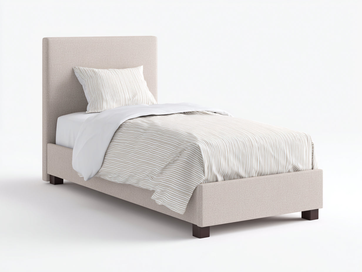 Lit simple - Tissu-Bois - 205x98x102 cm - Beige-Marron - Moderne