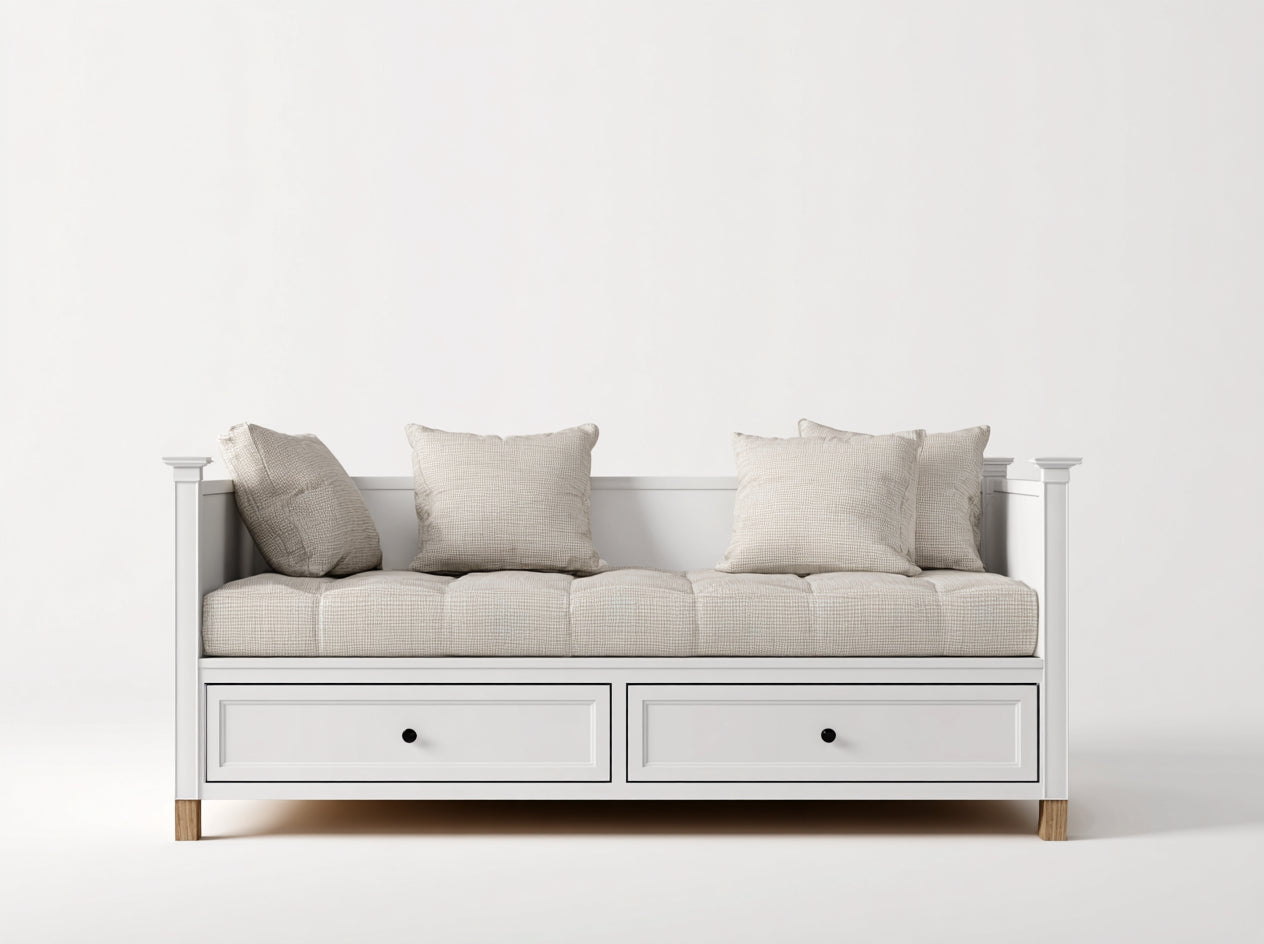 Canapé lit - Bois - 206x94x82 cm - Blanc-Naturel - Moderne