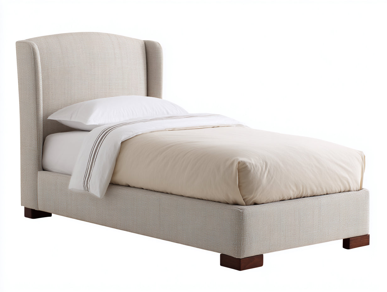 Lit simple - Tissu-Bois - 205x98x109 cm - Beige-Marron - Contemporain