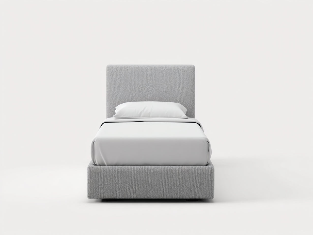 Lit simple - Tissu - 205x96x105 cm - Gris - Moderne