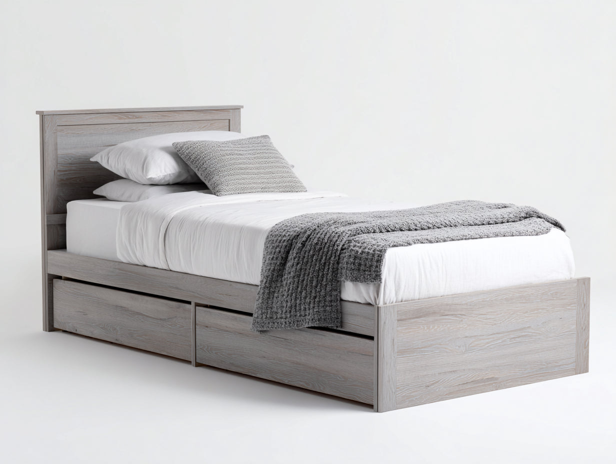 Lit simple - Bois - 206x99x91 cm - Gris - Contemporain