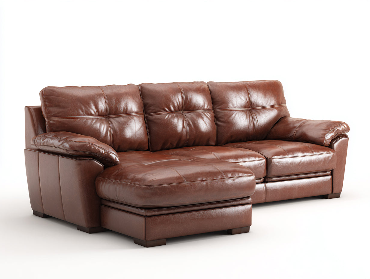 Canapé d'angle - Similicuir-Bois - 268x164x86 cm - Marron noyer - Traditionnel