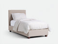 Lit simple - Tissu-Bois - 206x99x103 cm - Taupe-Marron - Contemporain