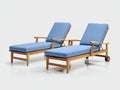Bain de soleil - Bois-Tissu - 199x65x88 cm - Naturel-Bleu clair - Réglable à roulettes