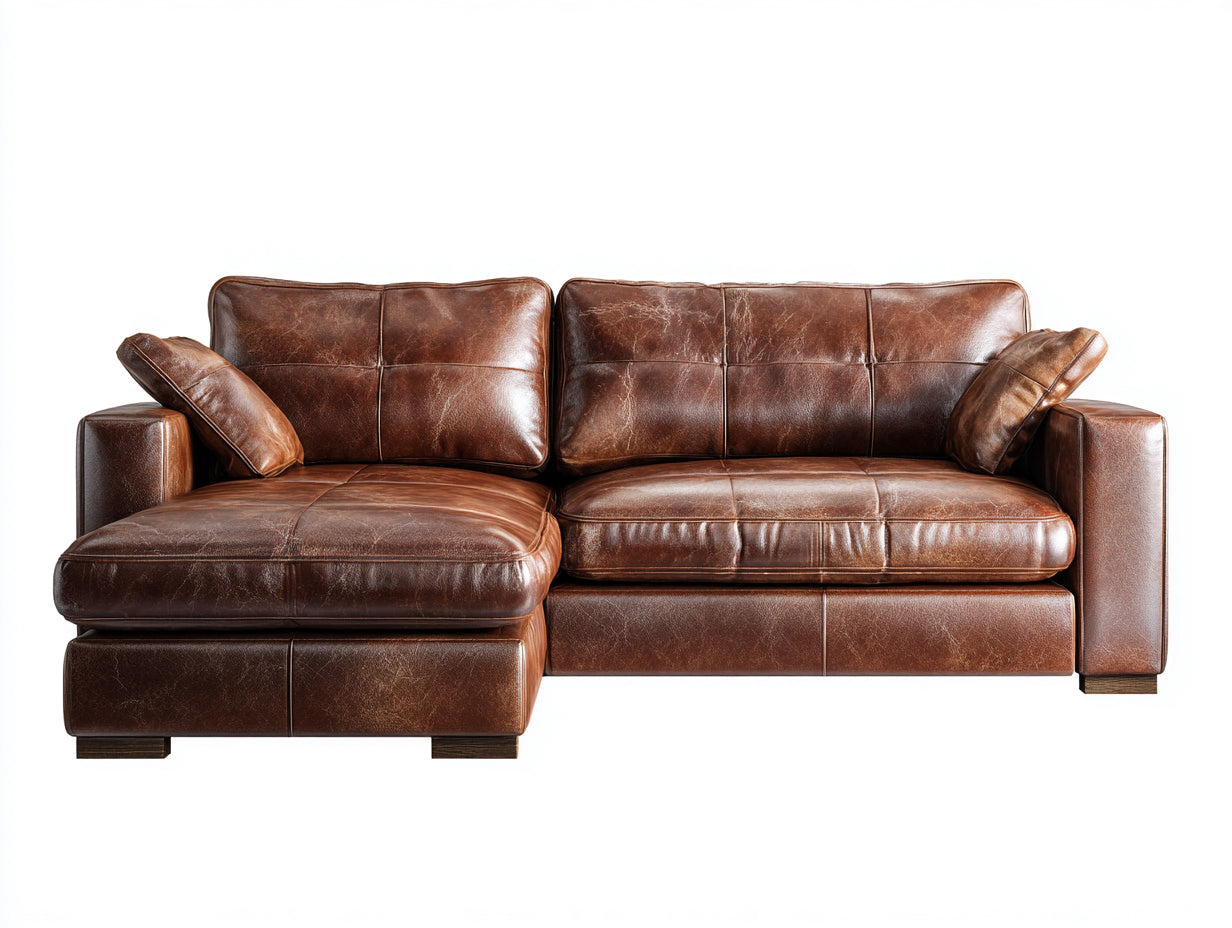 Canapé d'angle - Similicuir-Bois - 246x156x84 cm - Marron foncé - Rétro