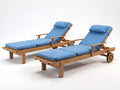 Bain de soleil - Bois-Tissu - 202x66x90 cm - Naturel-Bleu clair - Réglable avec coussin