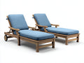Bain de soleil - Bois-Tissu - 201x67x89 cm - Naturel-Bleu clair - Réglable avec accoudoirs