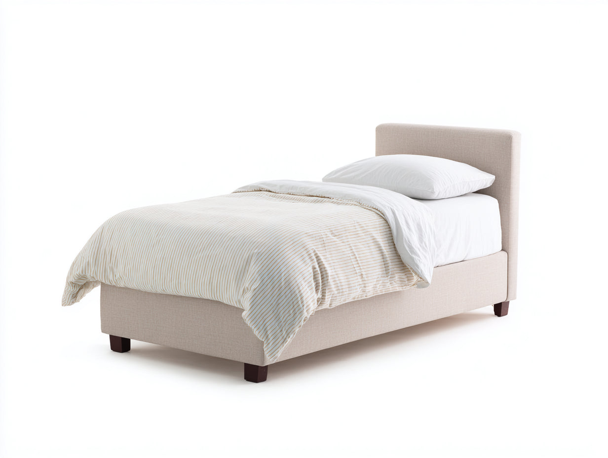Lit simple - Tissu-Bois - 204x97x101 cm - Taupe-Marron - Minimaliste