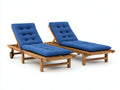 Bain de soleil - Bois-Tissu - 201x65x90 cm - Naturel-Bleu - Matelassé réglable