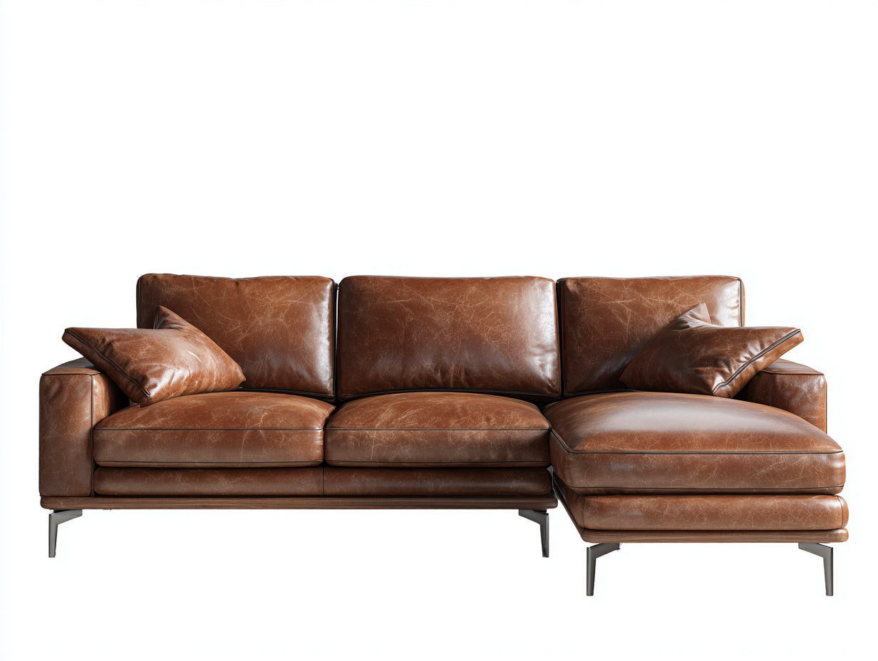 Canapé d'angle - Similicuir-Métal - 270x165x86 cm - Marron cognac - Industriel