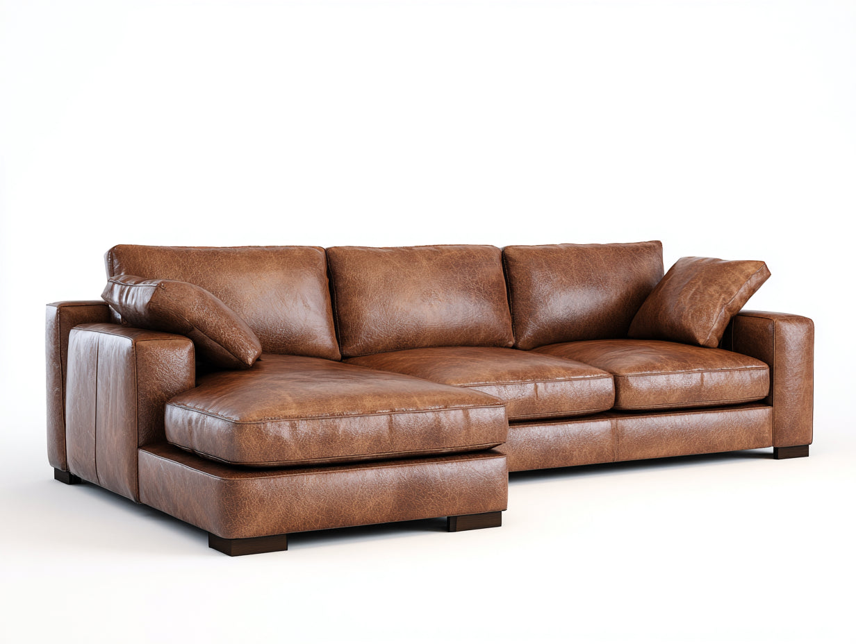 Canapé d'angle - Similicuir-Bois - 276x168x82 cm - Marron cognac - Moderne