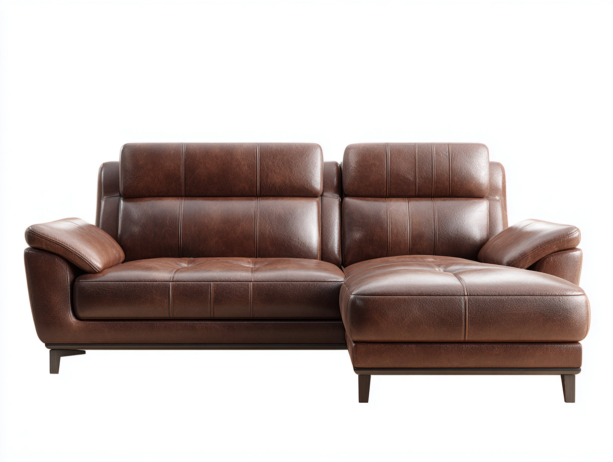 Canapé d'angle - Similicuir - 257x161x94 cm - Marron - Contemporain