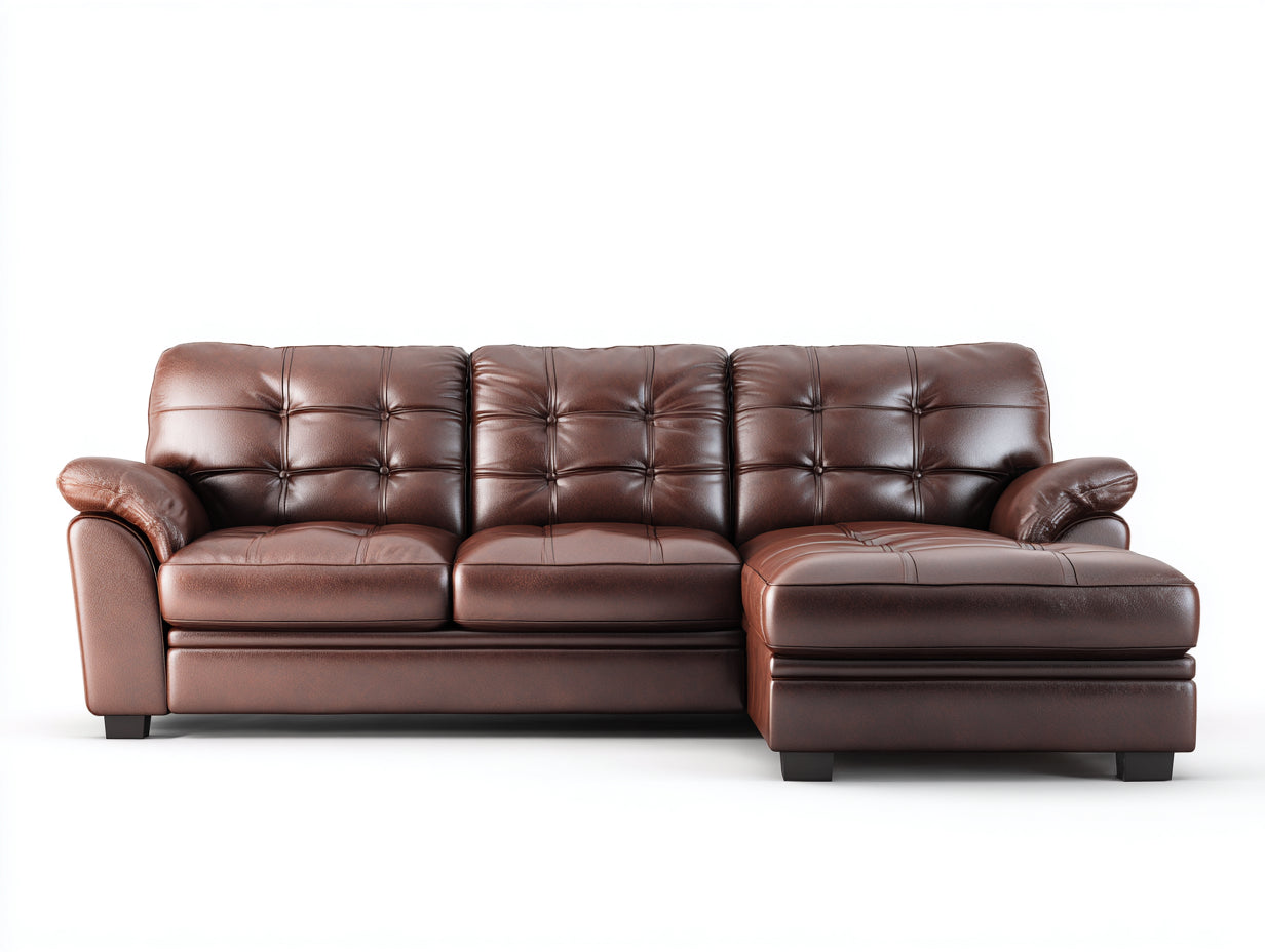Canapé d'angle - Similicuir-Bois - 260x162x87 cm - Brun chocolat - Rétro