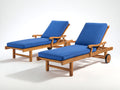 Bain de soleil - Bois-Tissu - 200x65x92 cm - Naturel-Bleu - Réglable à roulettes