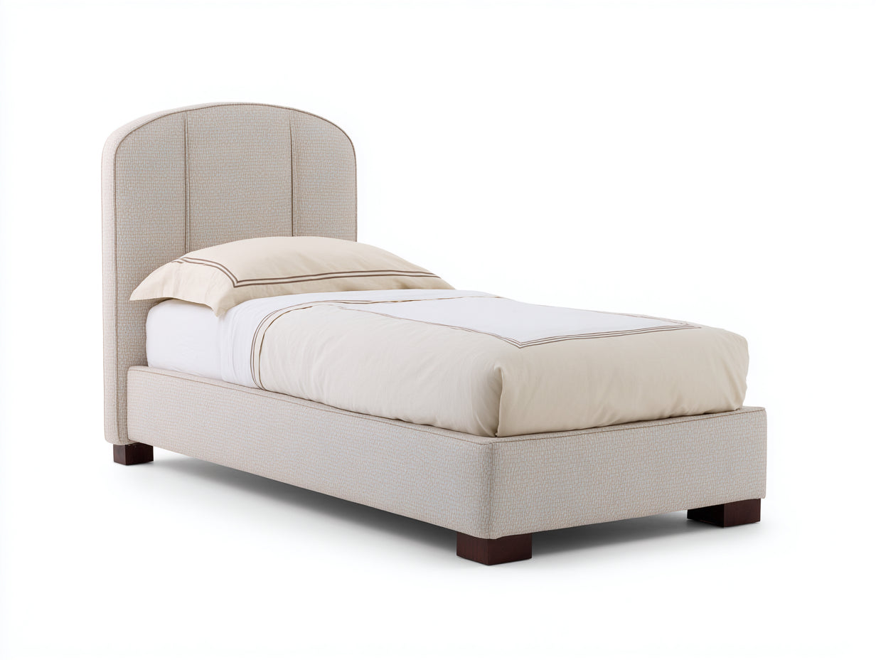 Lit simple - Tissu-Bois - 204x97x104 cm - Beige-Marron - Classique