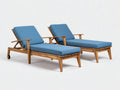 Bain de soleil - Bois-Tissu - 199x65x87 cm - Naturel-Bleu - Réglable avec accoudoirs