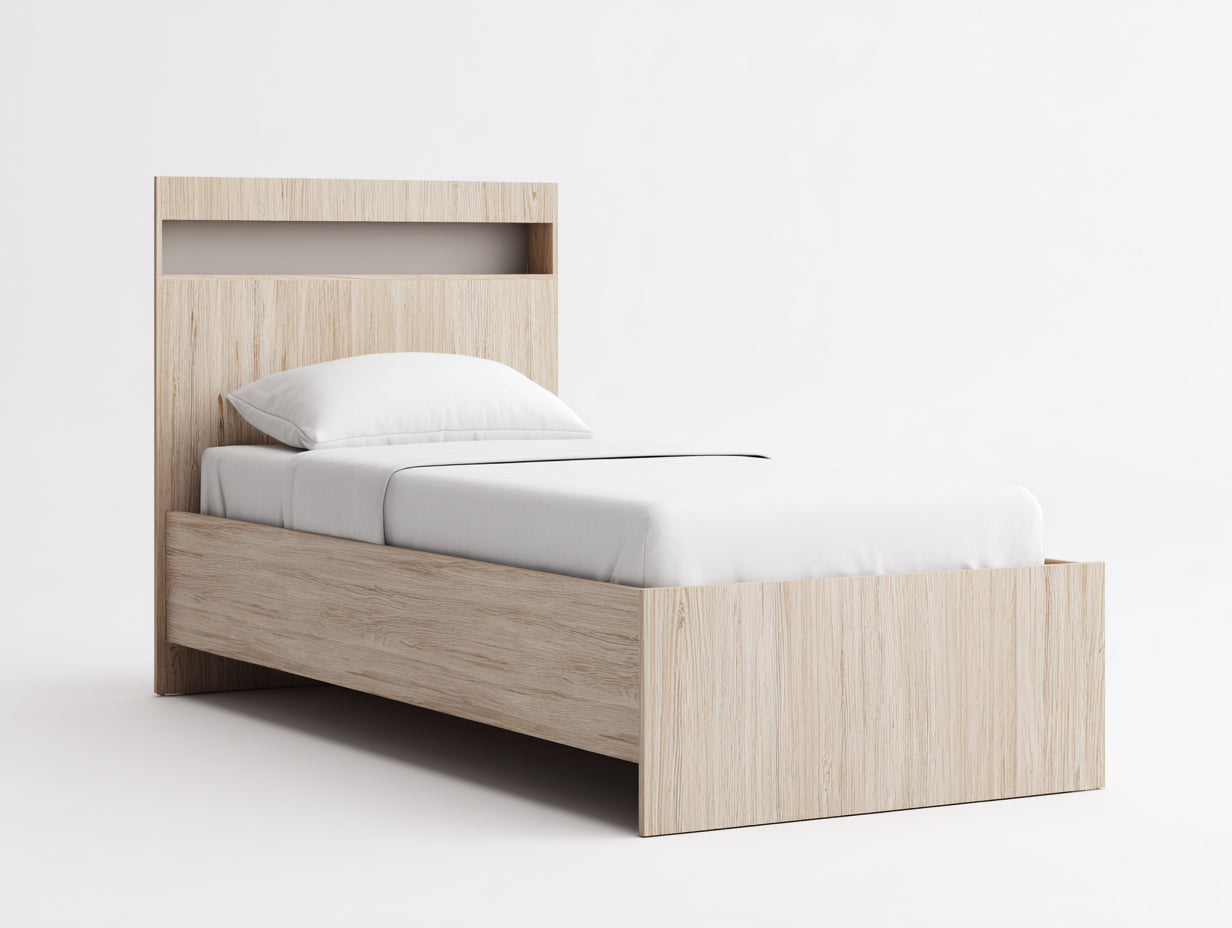 Lit simple - Bois - 204x98x110 cm - Naturel - Moderne